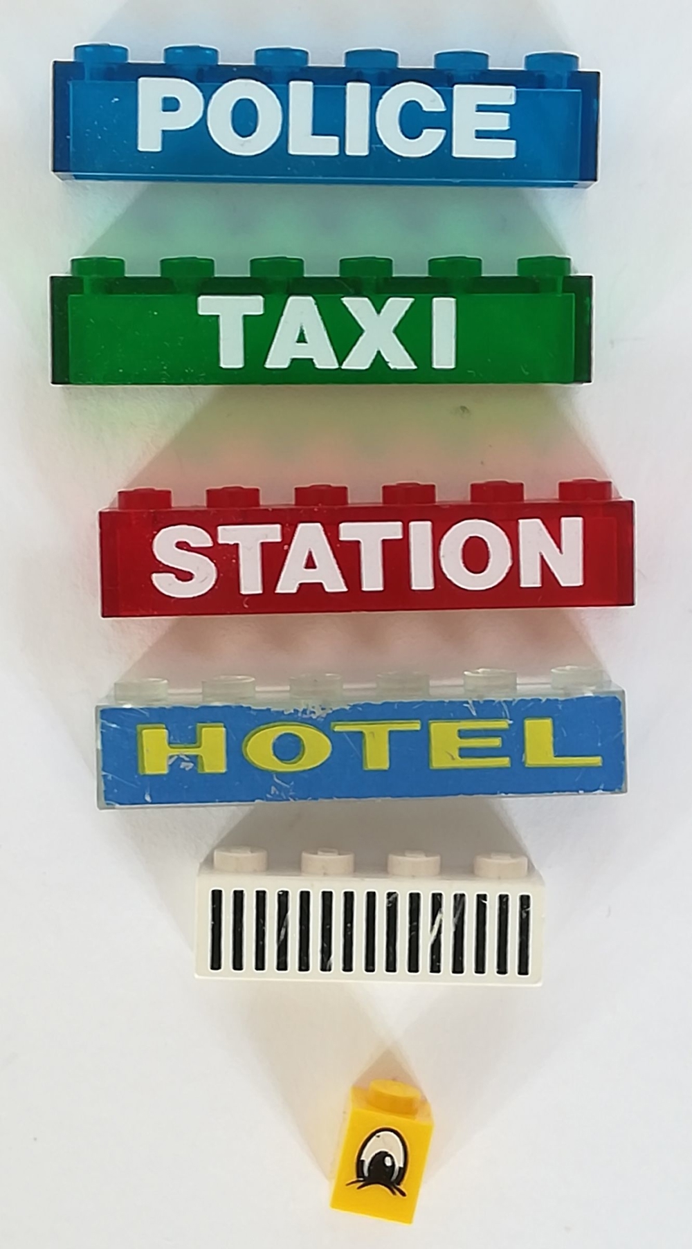 Lego alte bedruckte Steine transparent Station Hotel Taxi Polizei