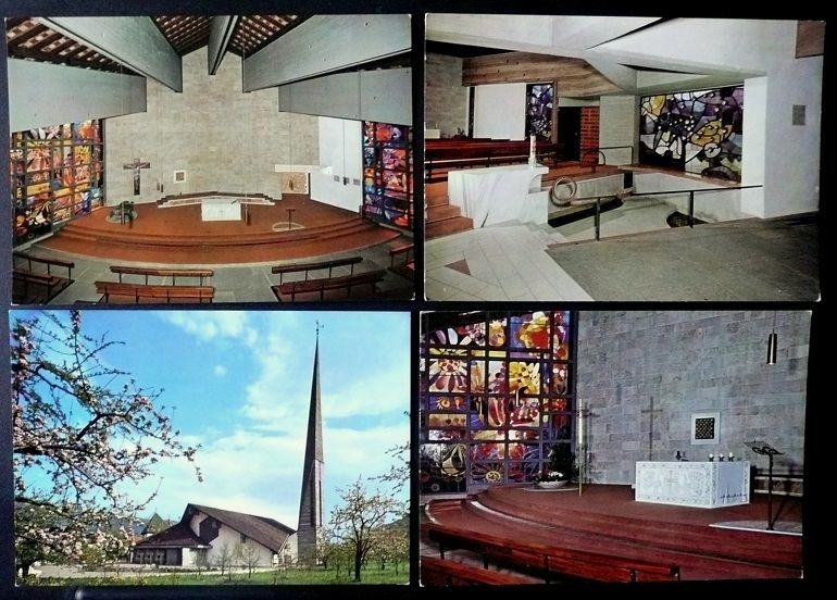 4 alte Postkarten neue Pfarrkirche Algrund