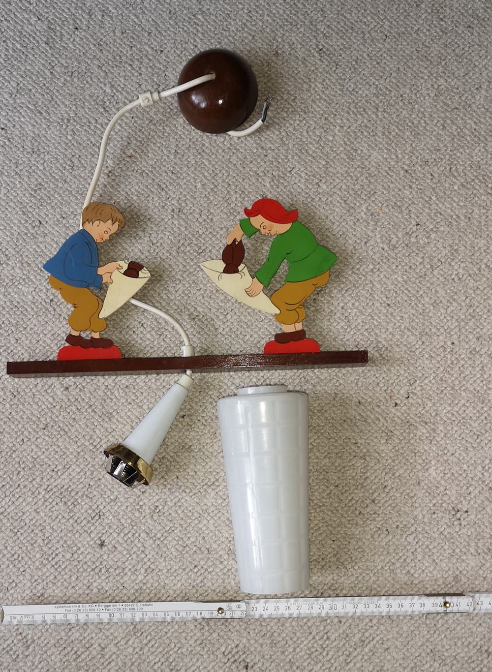 Deckenlampe, antike Kinderlampe Max und Moritz, Laubsägearbeit