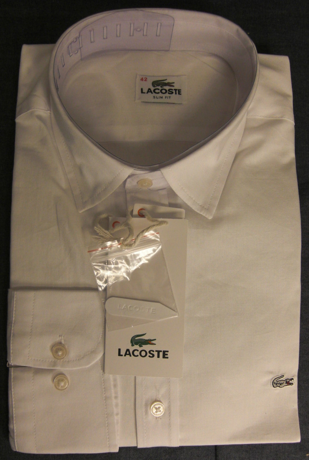 Lacoste Slim Fit Herrenhemd, Größe 42, weiß, Langarm, NP 120 Euro.