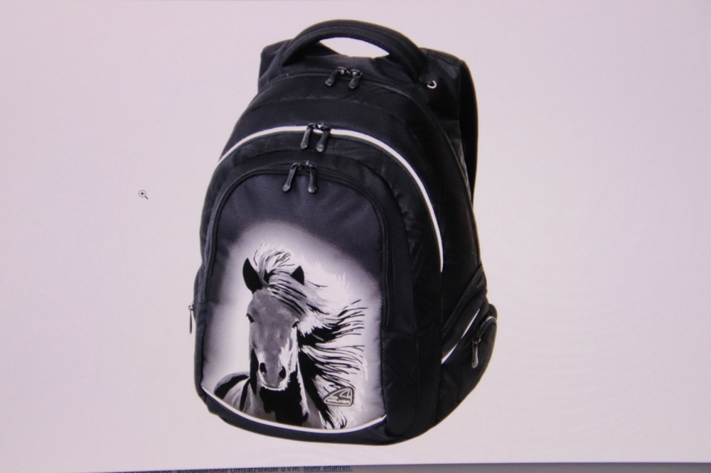 Rucksack mit Pferdemotiv - schwarz mit weißem Aufdruck