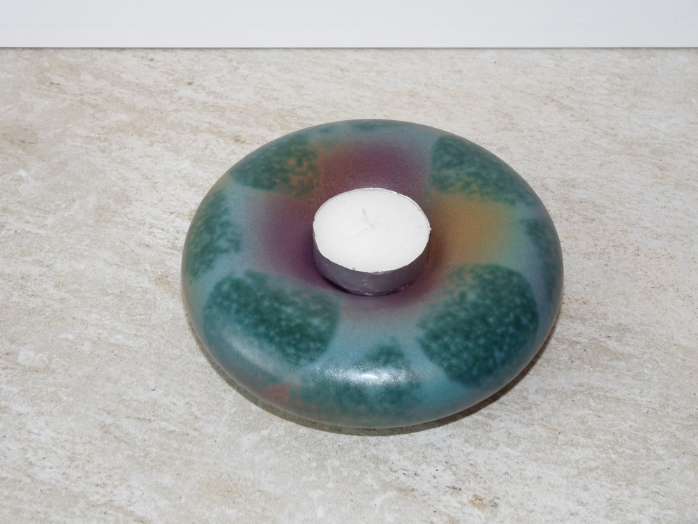 Kerzenständer für Teelicht, Keramik grün metallic, 12,5 cm Durchmesser