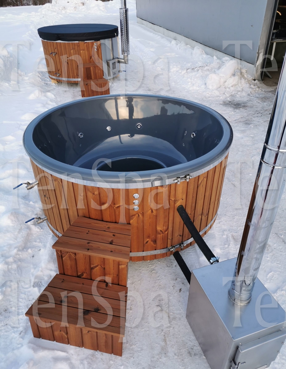 6-8 Personen Hot Tub aus GfK mit Außenofen Whirlpool Badetonne Badefass