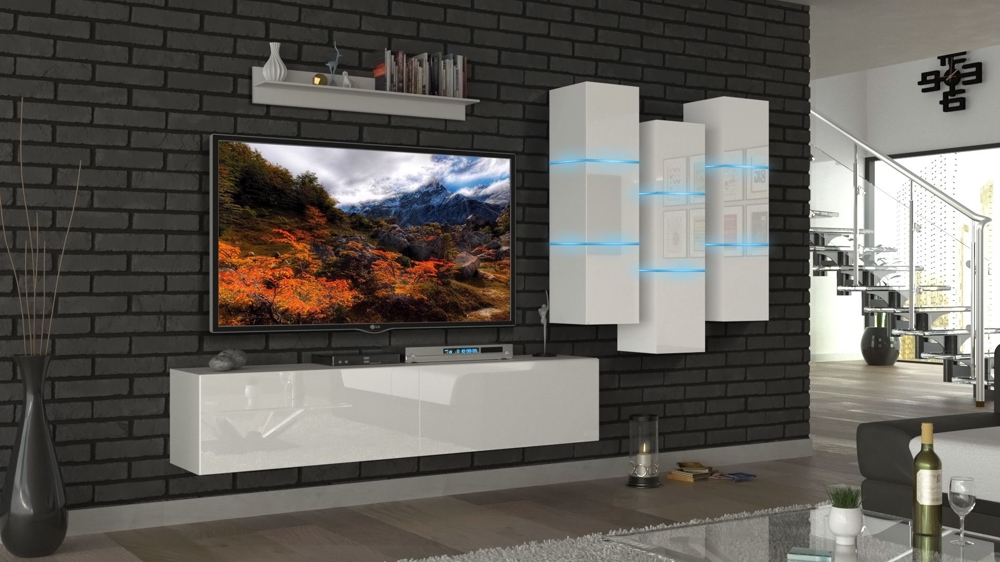 Möbel Wohnzimmer Wohnwand Anbauwand Schrankwand Wohnschrank Mediawand Hochglanz Heaven N 45