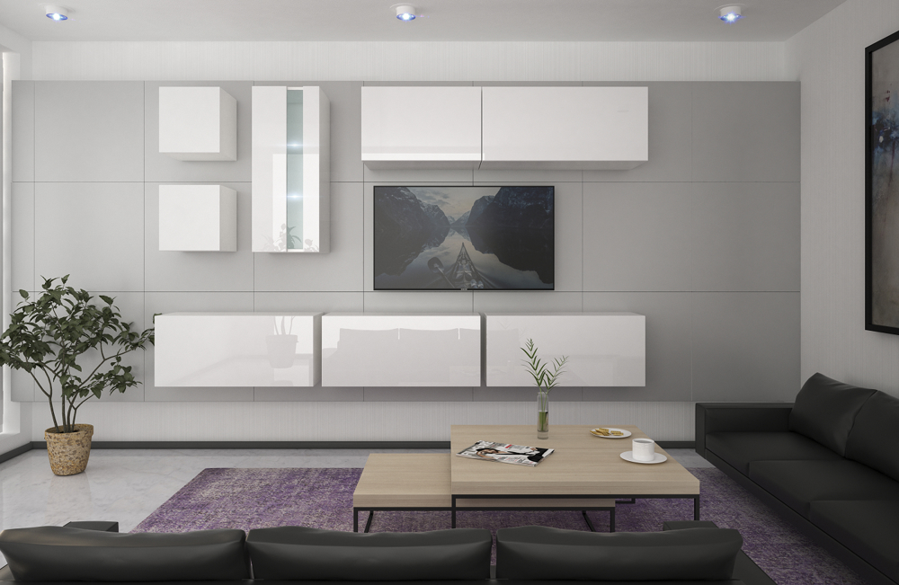 Möbel Wohnzimmer Wohnwand Anbauwand Schrankwand Wohnschrank Mediawand Hochglanz Oslo N 280