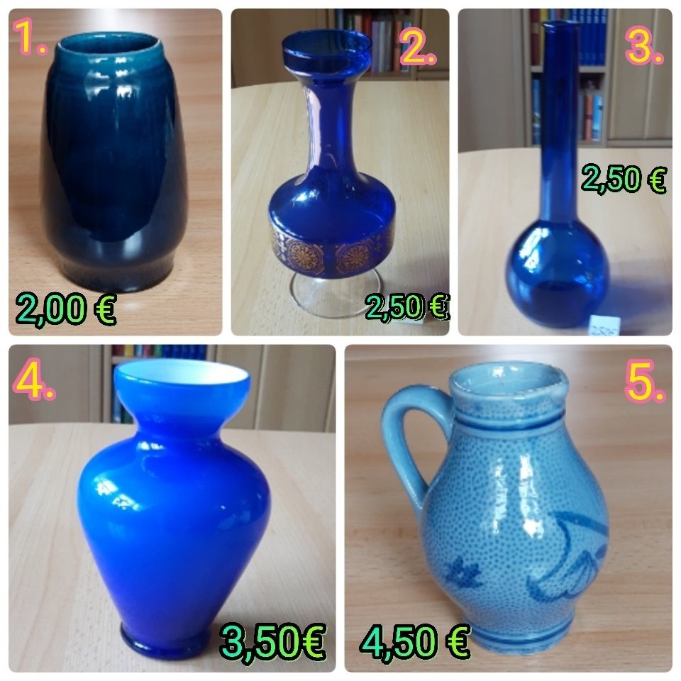 Vasen blau + orange, Keramik + Glas, Dekoration
