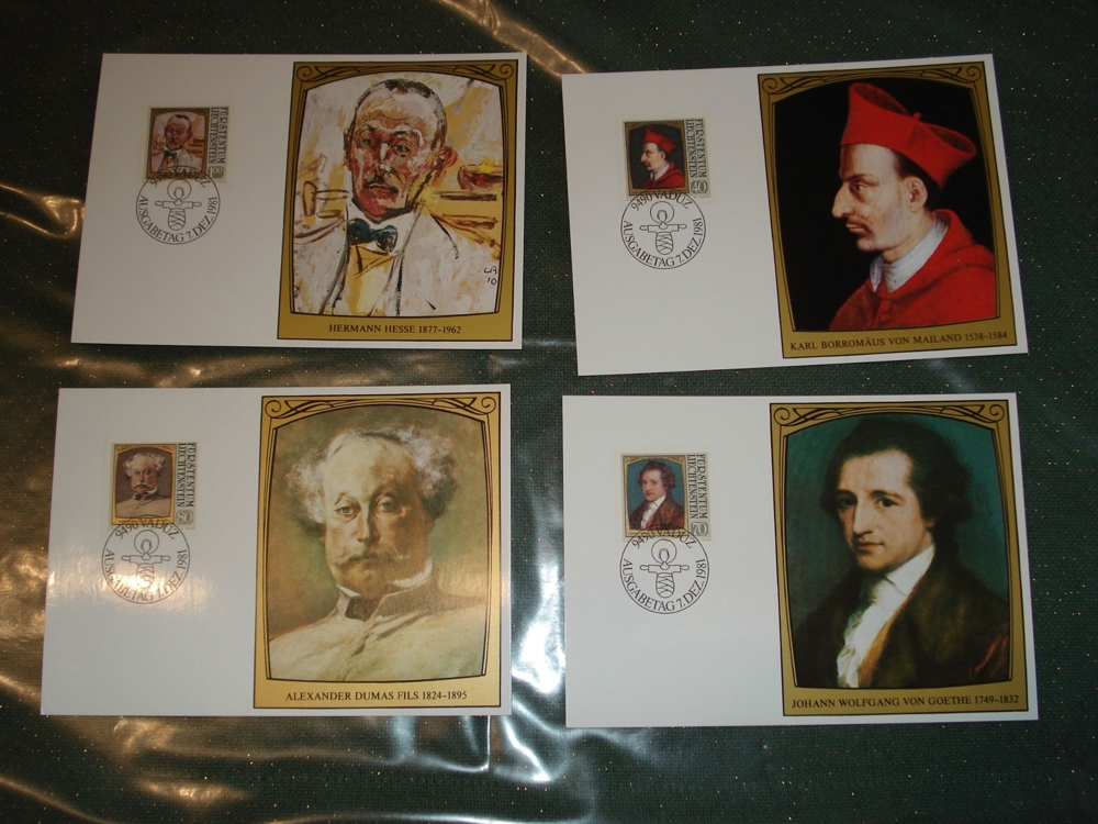 4 Sonderbriefmarken Gemälde berühmter Gäste neuwertig.