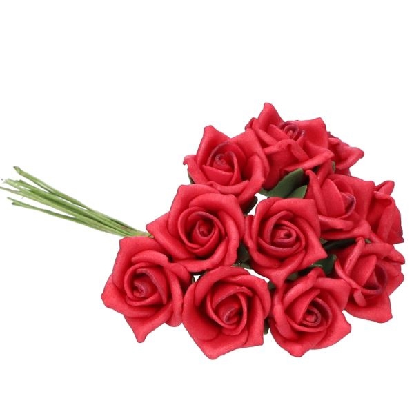 Rosen Kunstblumen zum basteln, Blüte 2 cm, Länge mit Stiel 14 cm, Lieferung 12 Stück