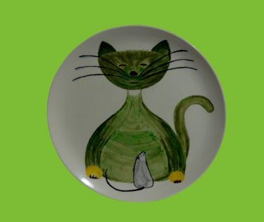 Grosser Porzellanteller - Katze und Maus, unbekannter Künstler