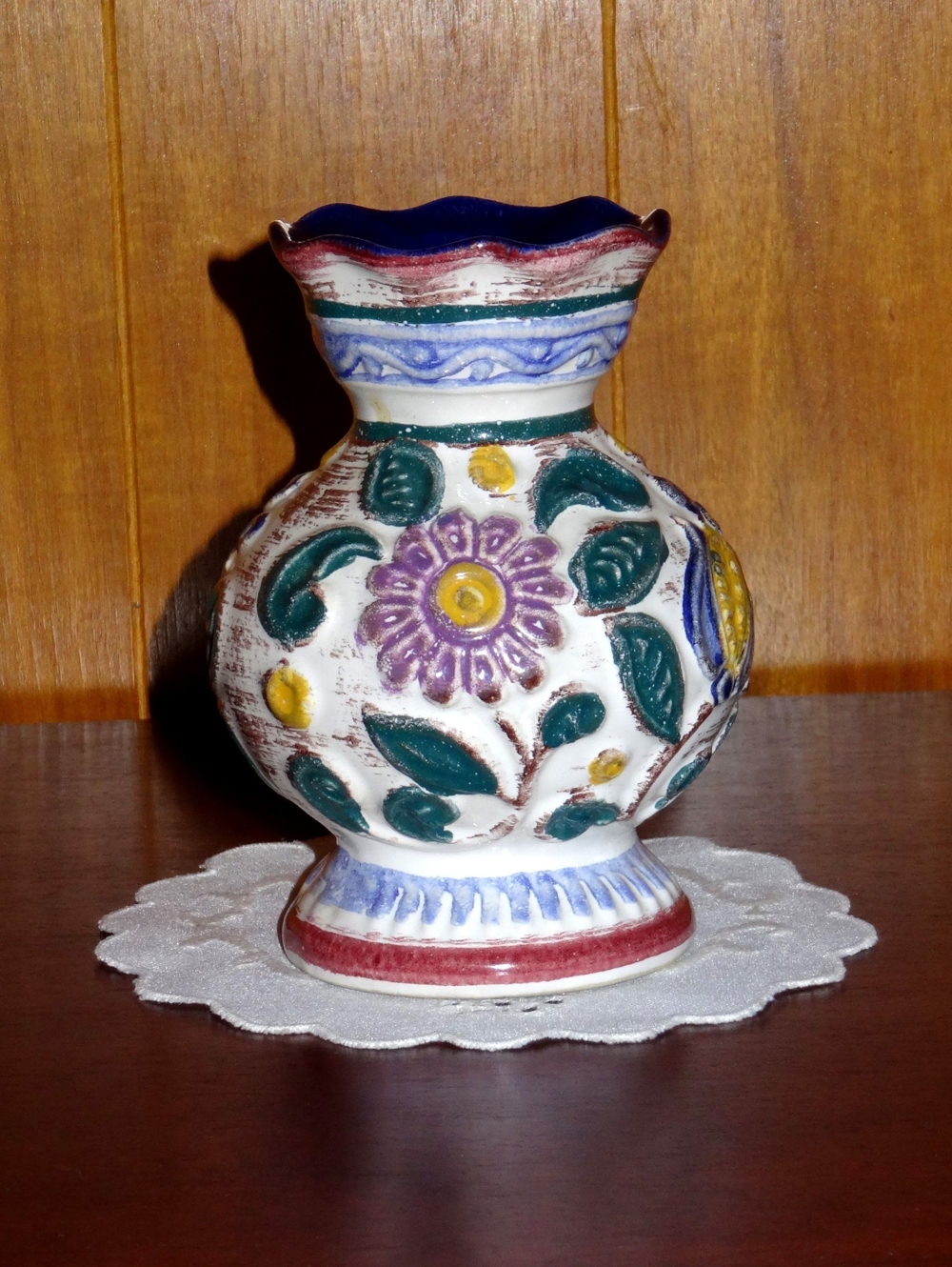 Blumenumrankte Majolika Keramik Vase, Scheurich 41 89