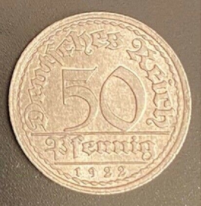 50 Pfennig "E" Kursmünze von 1922 Weimarer Republik Deutsches Reich Umlaufmünze        