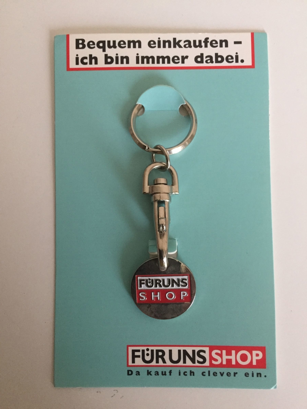 Einkaufswagenchip Metall mit Schlüsselanhänger -Sammlerstück-