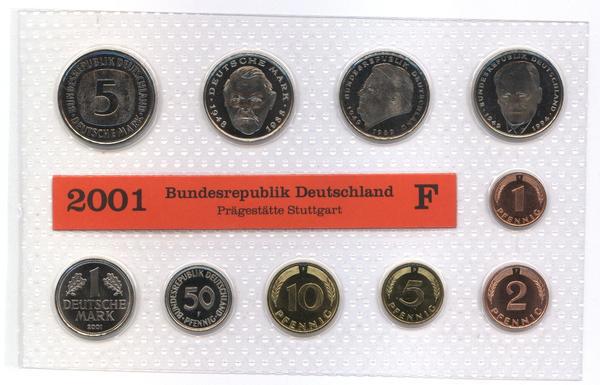 DM Kursmünzensatz von 2001, Münzstätte: alle Münzen Stuttgart (F)