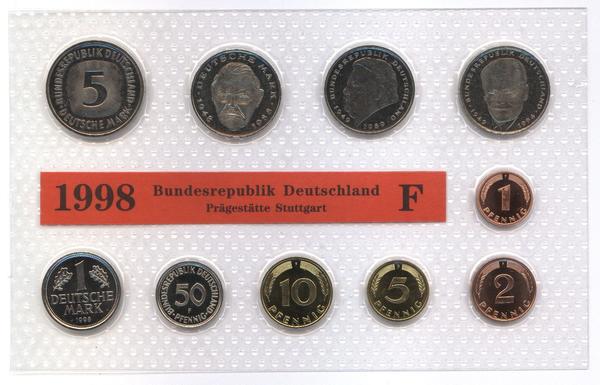 DM Kursmünzensatz von 1998, Münzstätte : alle Münzen von Stuttgart (F)