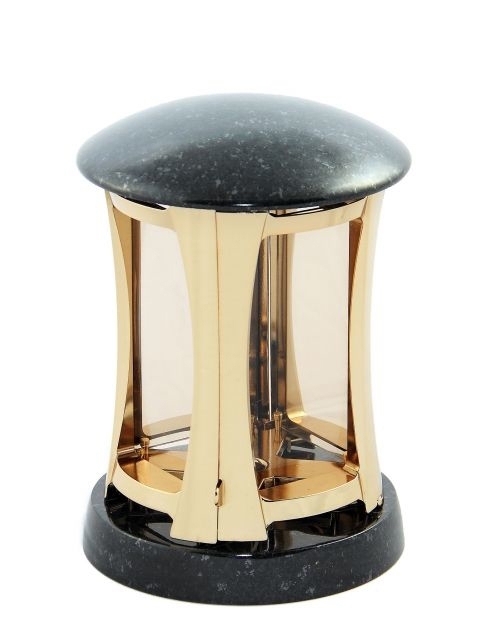 Exclusive Grablampe golfarben mit Granit schwarz Grablaterne Grablicht