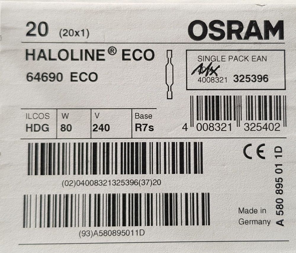 9 St. Osram Halogenlampen neu HALOLINE ECO kl C 64690 80W 230V R7s