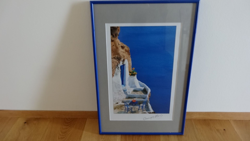 Urlaub Meer Bild Wandbild Gemälde mit blauem Rahmen