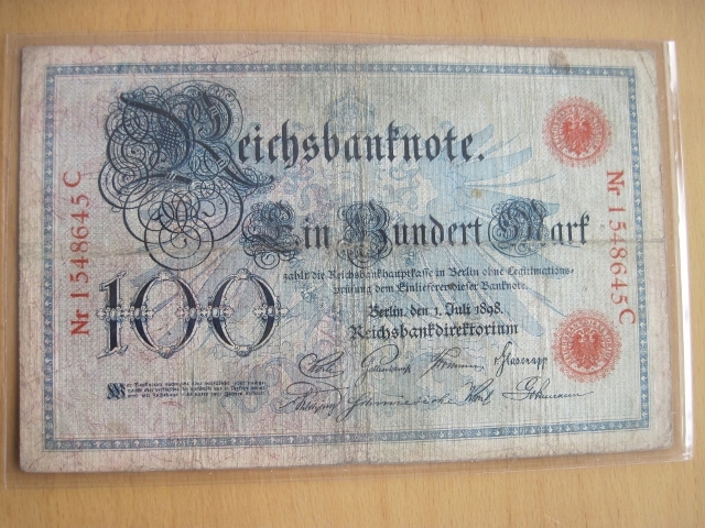 Antike Banknote 100 Mark Reichsbanknote 01.07.1898 Kaiserreich Reichsmark Geldschein