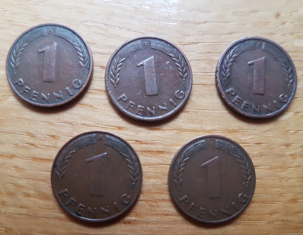 5 Münzen 1 Pfennig 1949 - Bank Deutscher Länder