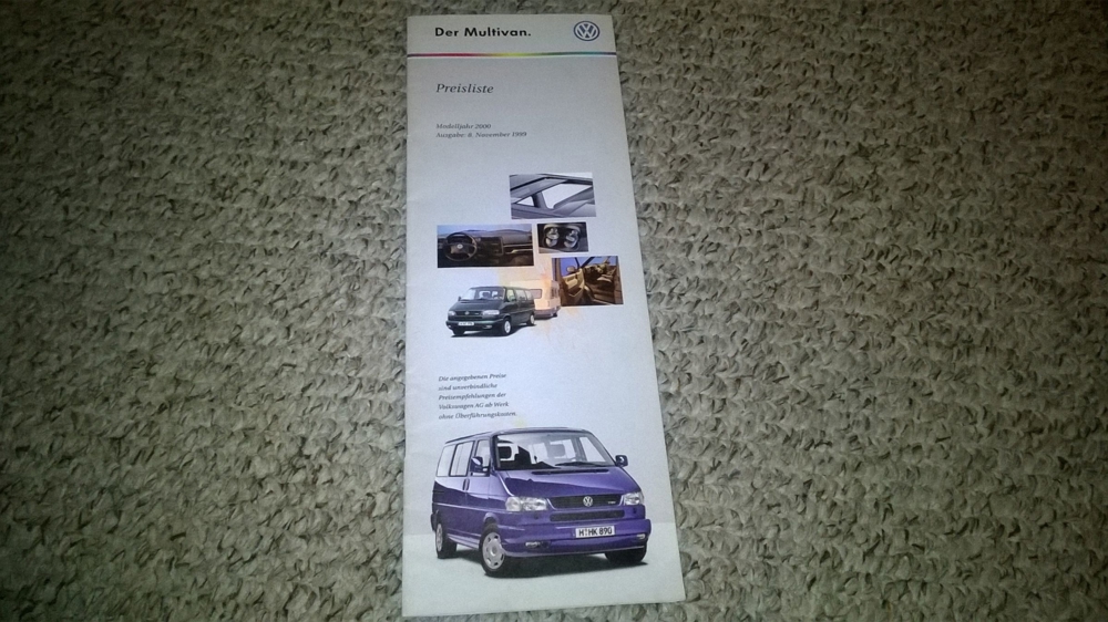 VW Multivan Preisliste 8.11.1999 - div. Eintragungen