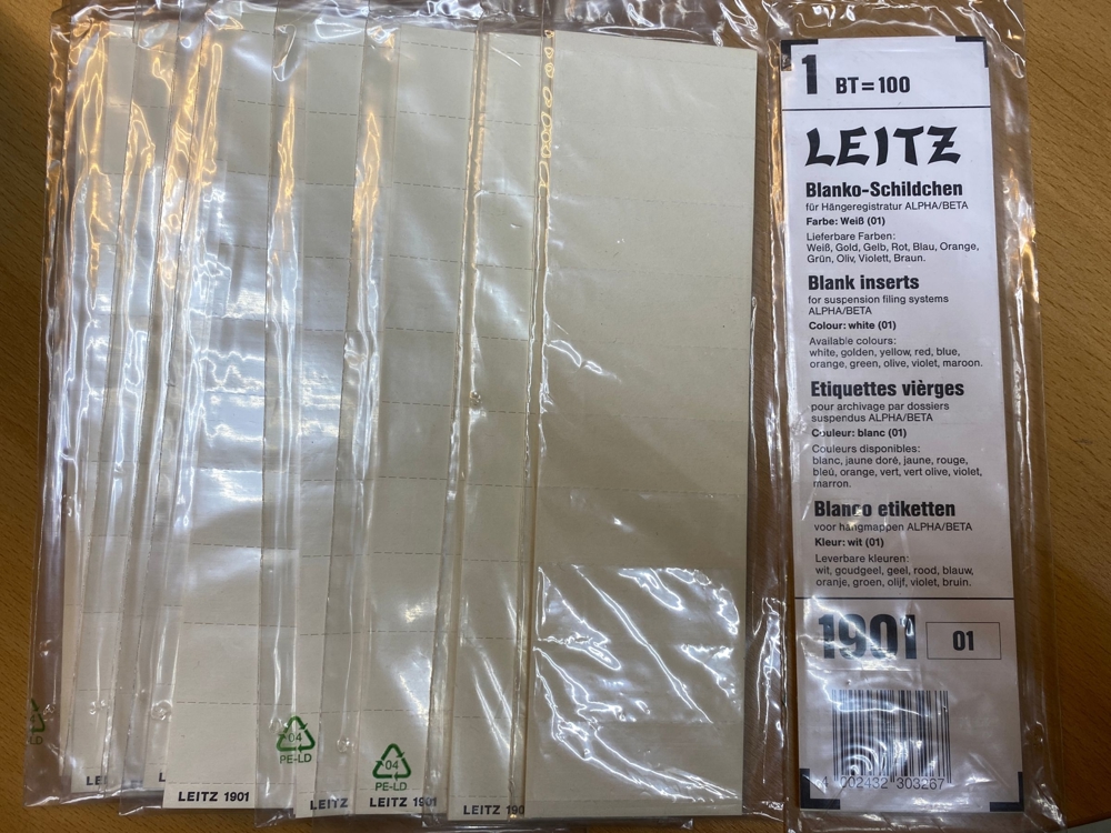 10 x 100 Stück Blanko-Schildchen f. Hängeregistratur Alpha Beta, ovp