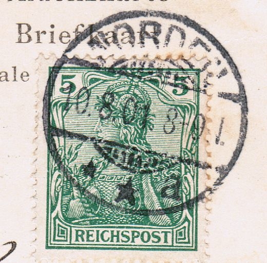 Briefmarke Reichspost Germania 5. auf AK, no PayPal