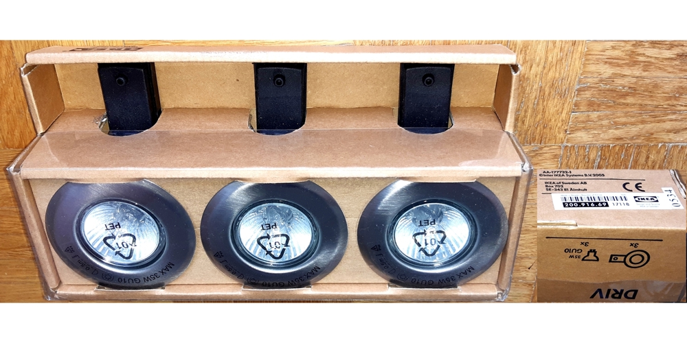 3 IKEA DRIV Halogenspots Leuchten Lampen GU10 35W 200.916.69 ovp.