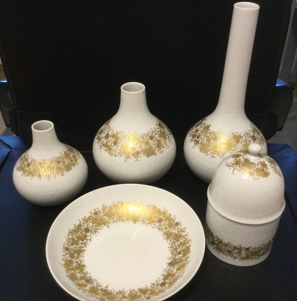 Rosenthal Romanze - 5 Teile: 3 Vasen, 1 Gebäckteller, 1 Gebäckdose