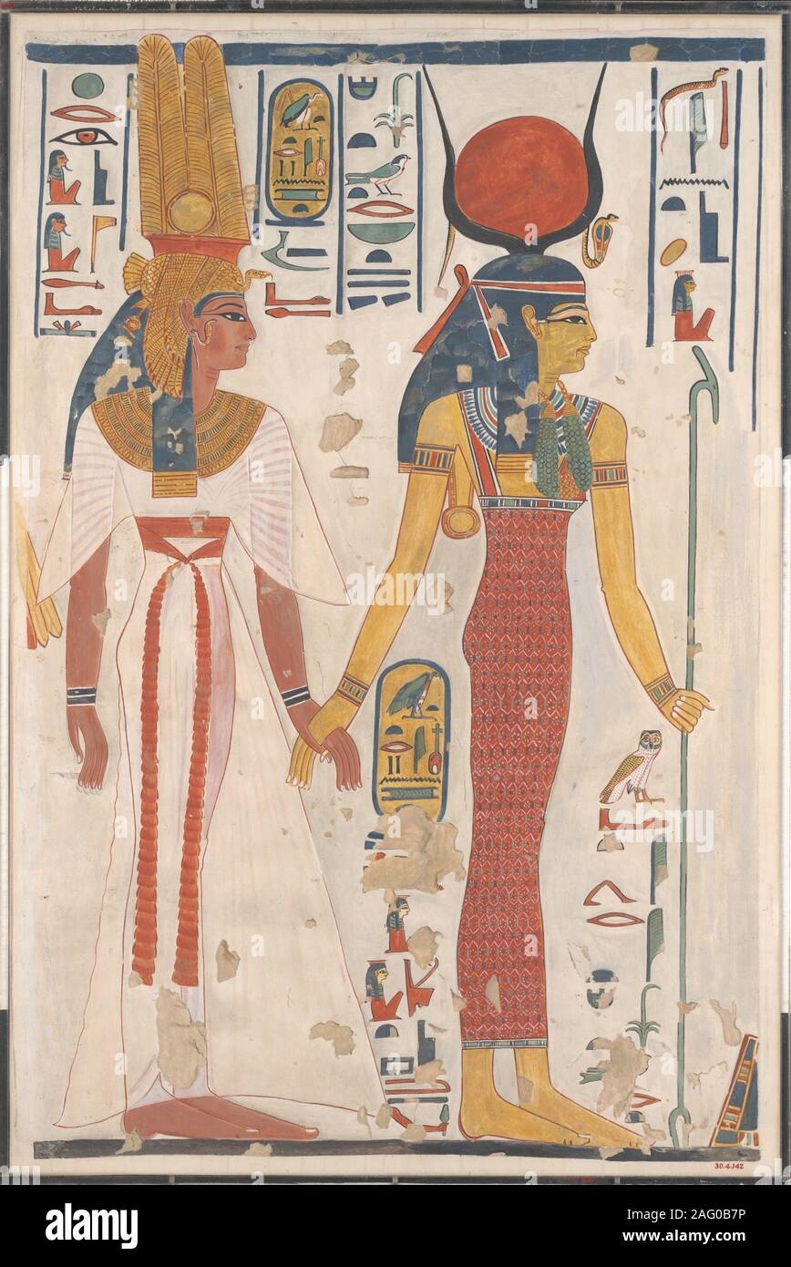 Papyrus-Bild "Königin Nefertari von Isis geführt" handkoloriert