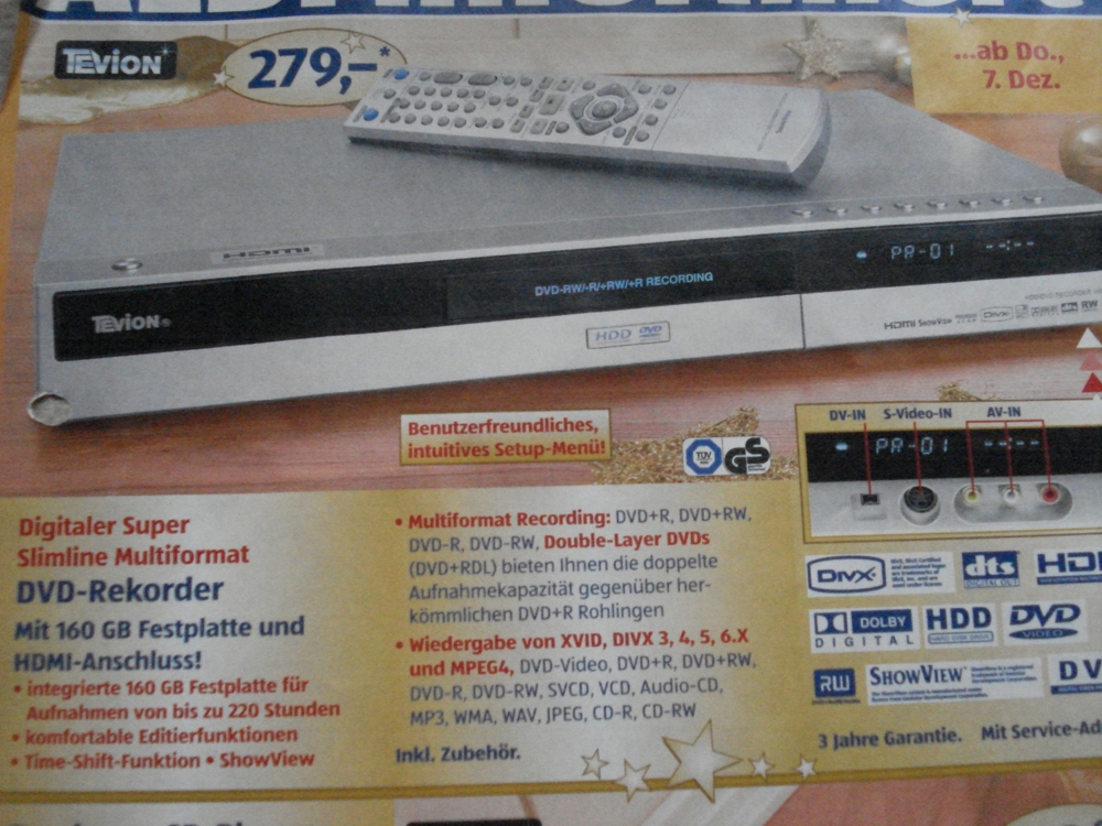 DVD Recorder mit Festplatte, Tevion