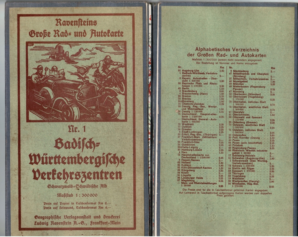 Ravensteins große Rad- und Autokarte Nr. 1, anno 1930