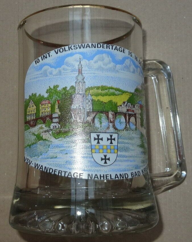 H Bierseidel Sammelglas 1991 10. Int. Volkswandertage VSV Naheland Bad Kreuznach Andenkenglas