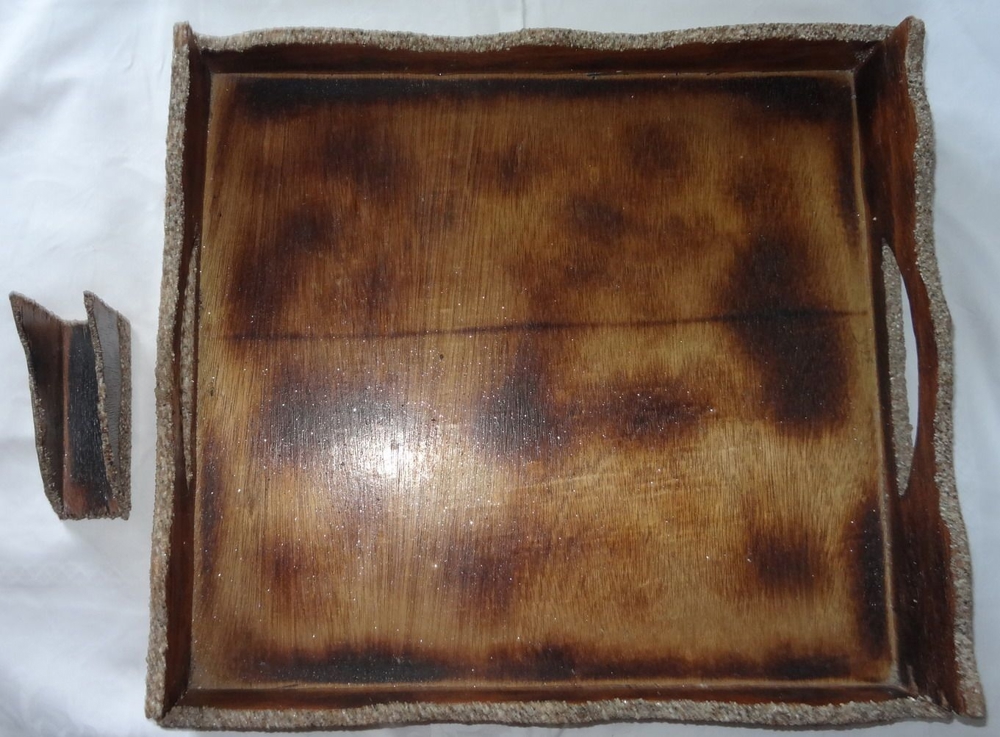 DN Tablett + Serviertenhalter Holz Handarbeit aus Algerien mit Saharasand 41x38x8 unbenutzt