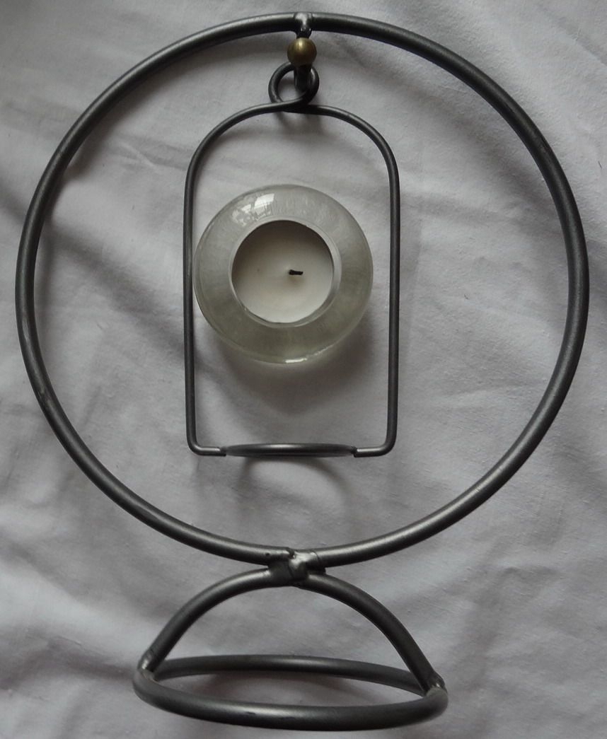 D Kerzenständer Kerzenhalter für Teelicht Metall + Glas anthrazit   21,5 H 26,5 sehr gut erhalten