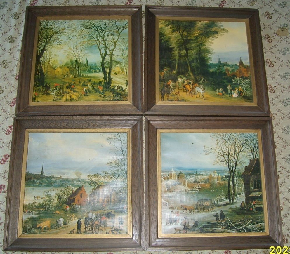 DN Bilder 4 Jahreszeiten Kunstdruck in Holzrahmen 30x30 4 Stück gut erhalten Bild mit Rahmen Holz Vi