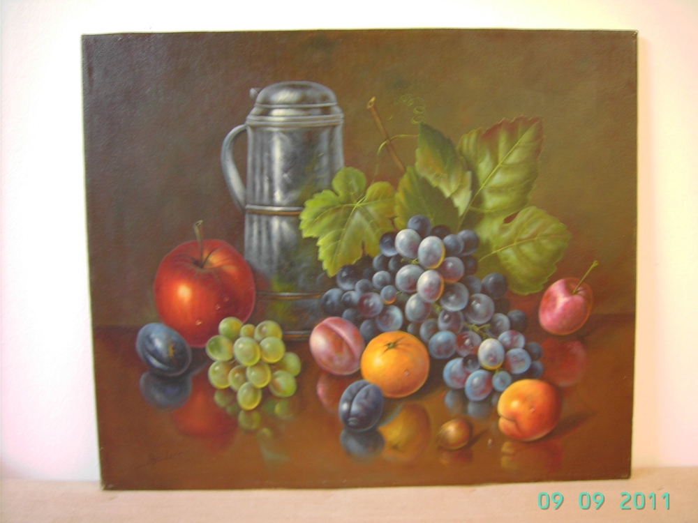 Ölgemälde von Hindera, Gottfried - Stilleben mit Zinnkrug und Obst