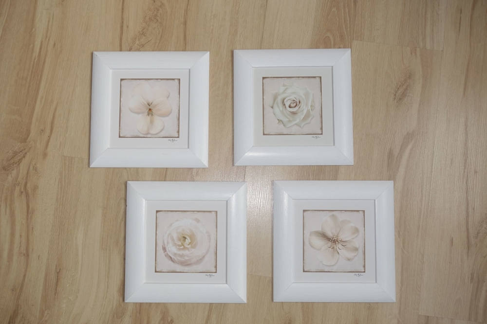 Bilder 4-er Set Holzrahmen weiß matt lackiert 25x25 cm Blumen- bzw. Blütenmotive