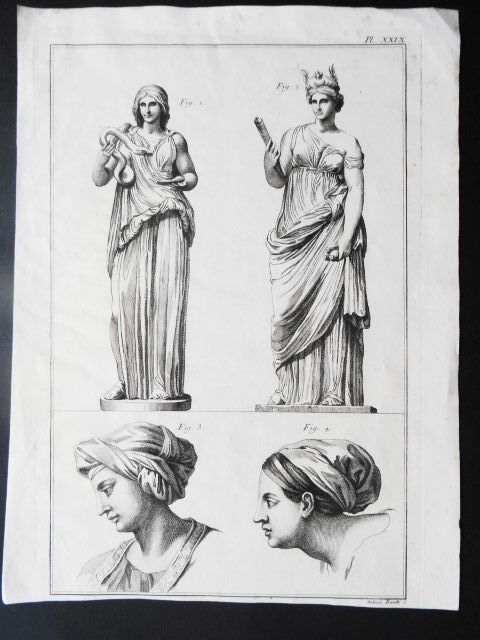 Kupferstich von Antonio Baratti. Darstellung von vier römischen Frauengestalten, um 1763