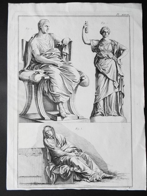 Kupferstich von Antonio Baratti. Darstellung von drei römischen Gestalten, um 1763
