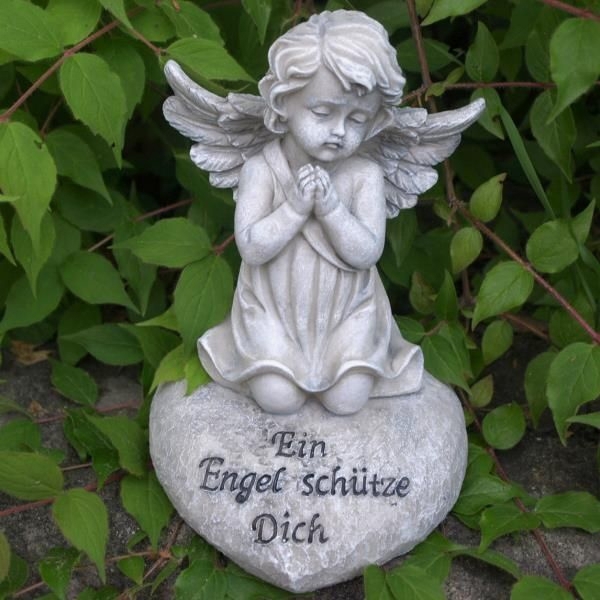 Gedenken und Erinnerung, Figur Grabengel mit Spruch, Ein Engel schütze Dich