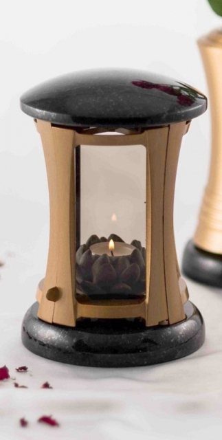 Exclusive Grablampe bronzefarben mit Granit schwarz Grablaterne Grablicht