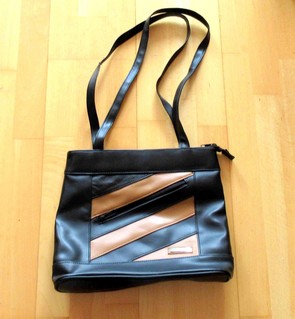 NEUE dunkelbraune Handtasche mit hellbraunen Streifen von Simona
