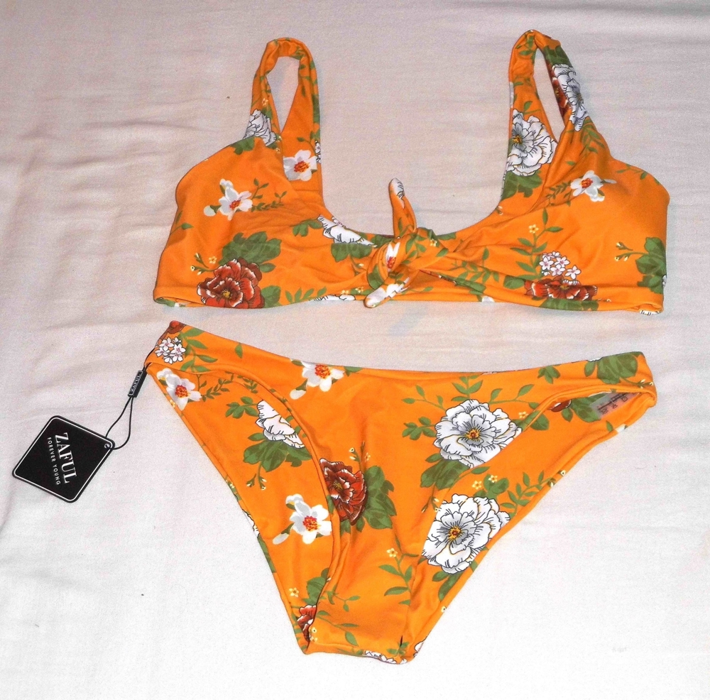 NEUER orangegeblümter Bikini Größe M
