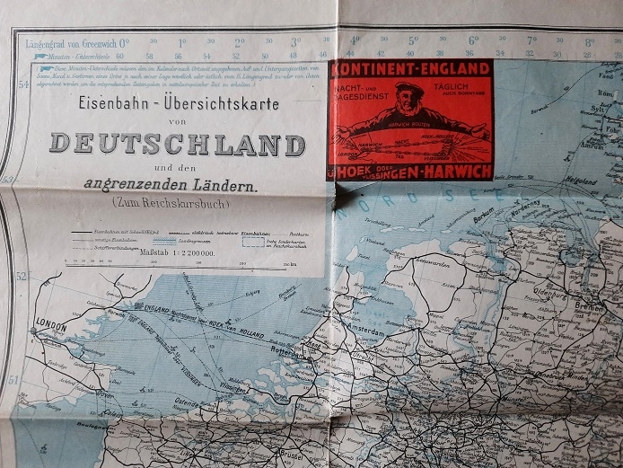 Eisenbahn - Übersichtskarte von Deutschland und den angrenzenden Ländern zum Reichskursbuch