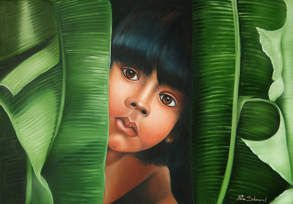 Indio Kind Amazonas Brasilien Indigenes Mädchen Palmen Dschungel Ethno