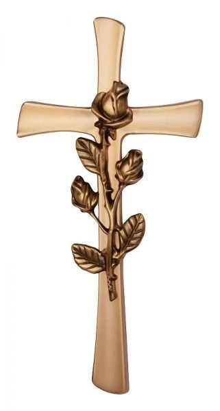 Kreuz mit Rose bronzefarben für Grabstein / Grabmal