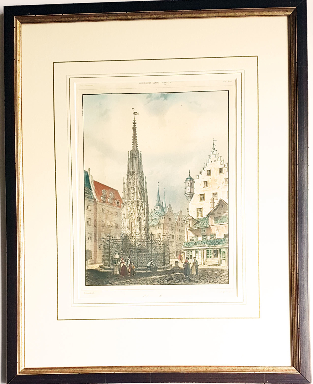 Schöne Brunnen Lithografie Billmark 1835 Nürnberg Altstadt Grafik Nuremberg
