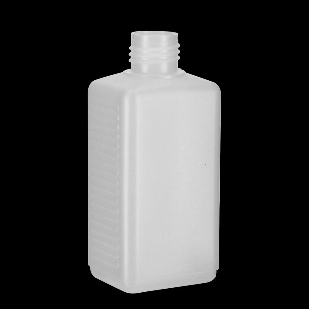 Vierkantflaschen aus HDPE natur; Inhalt 200ml ;geriffelt; 14g