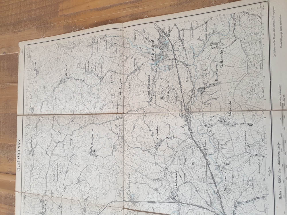 Alte antike Karte auf Leinen, Bad Oldesloe, 1910