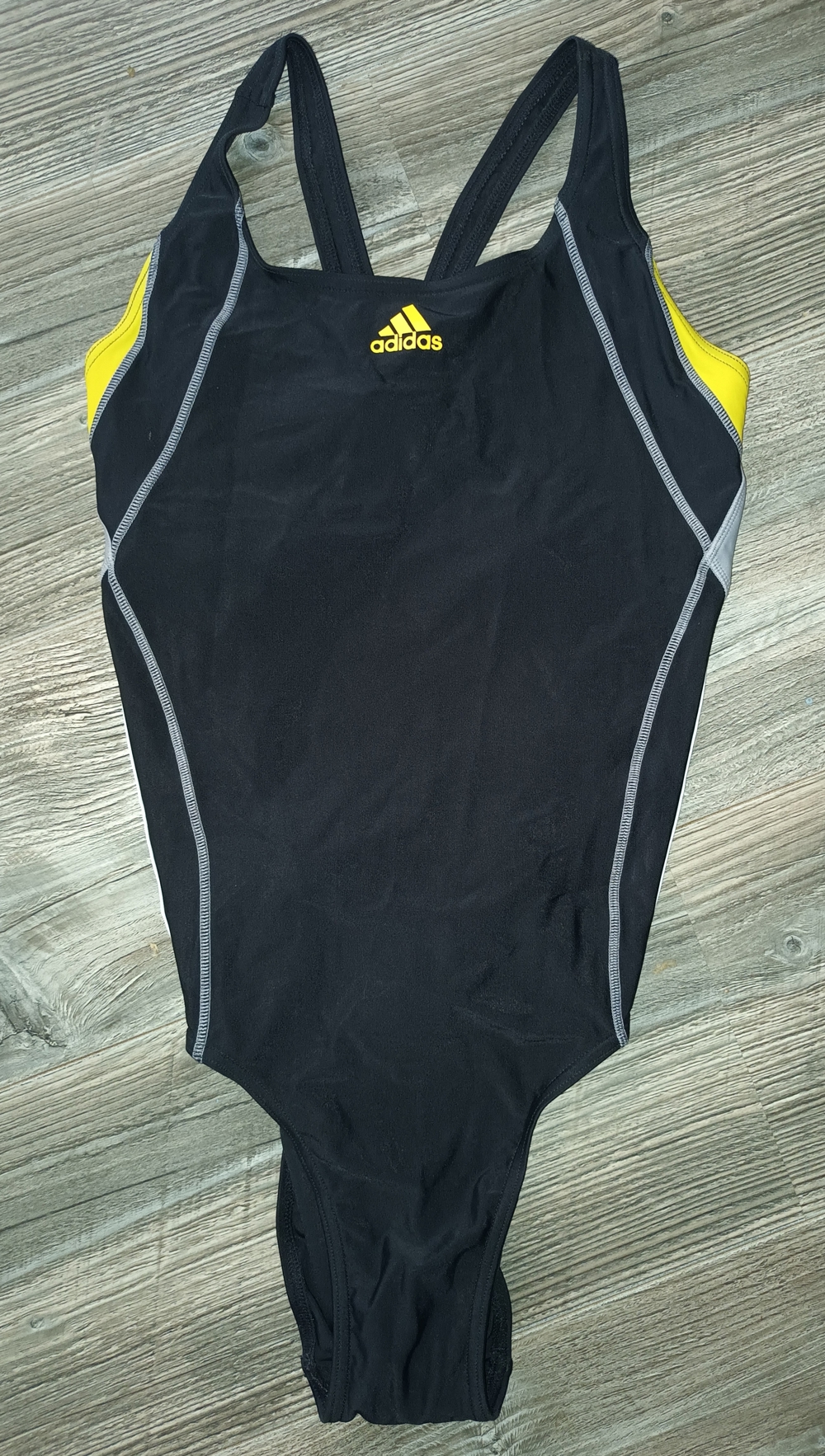 NEU! ADIDAS Sport Athlethic Badeanzug Gr. 38 176 S M Damen schwarz neongelb grau weiße Streifen 